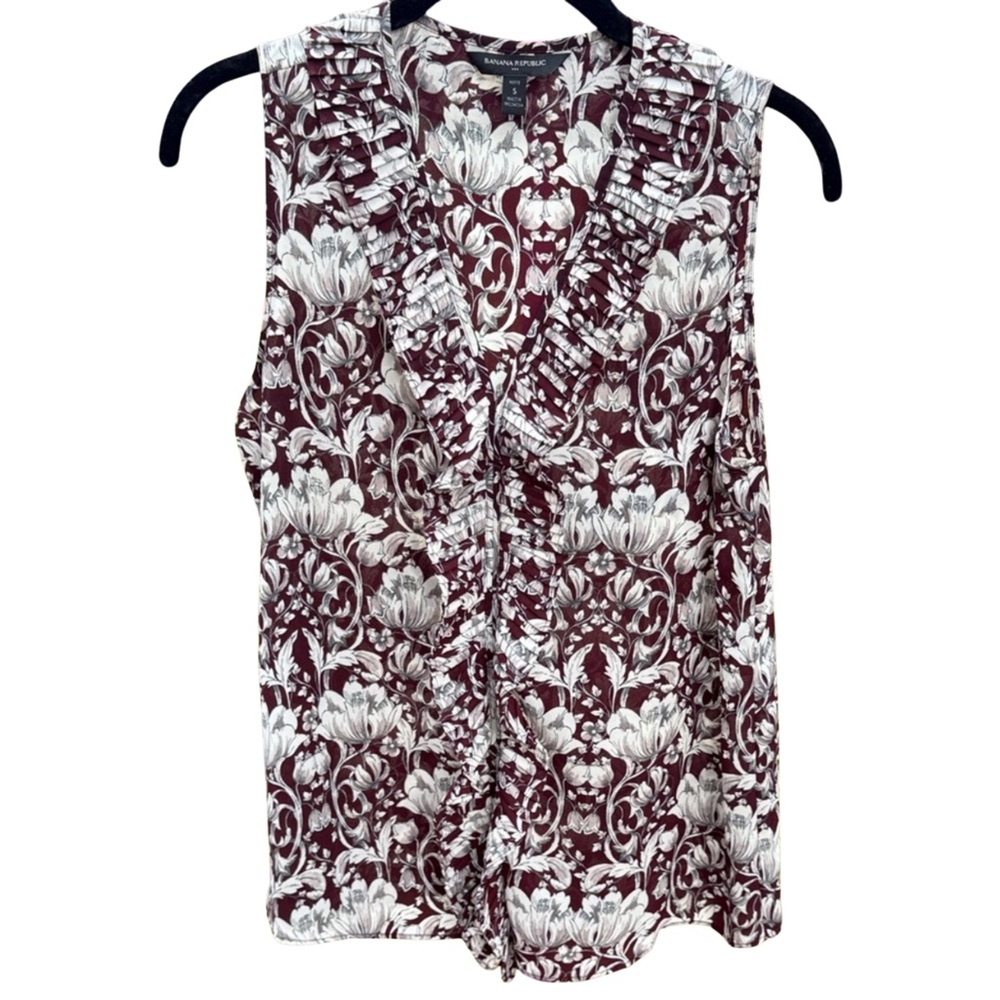Banana Republic Petite Sleeveless Floral Ruffle Blouse – Size S Petite